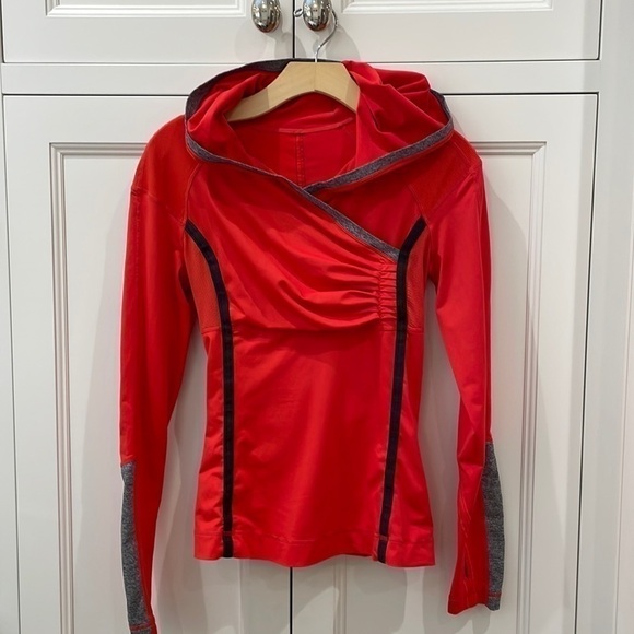 lululemon athletica Tops - Lululemon Run: Cross Train Pullover Hooded Top—Red-Black -Gray—Barely Worn—4